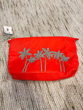 Olivia Dar Beaded Palm Tree Makeup Bag Pink/orange Silver